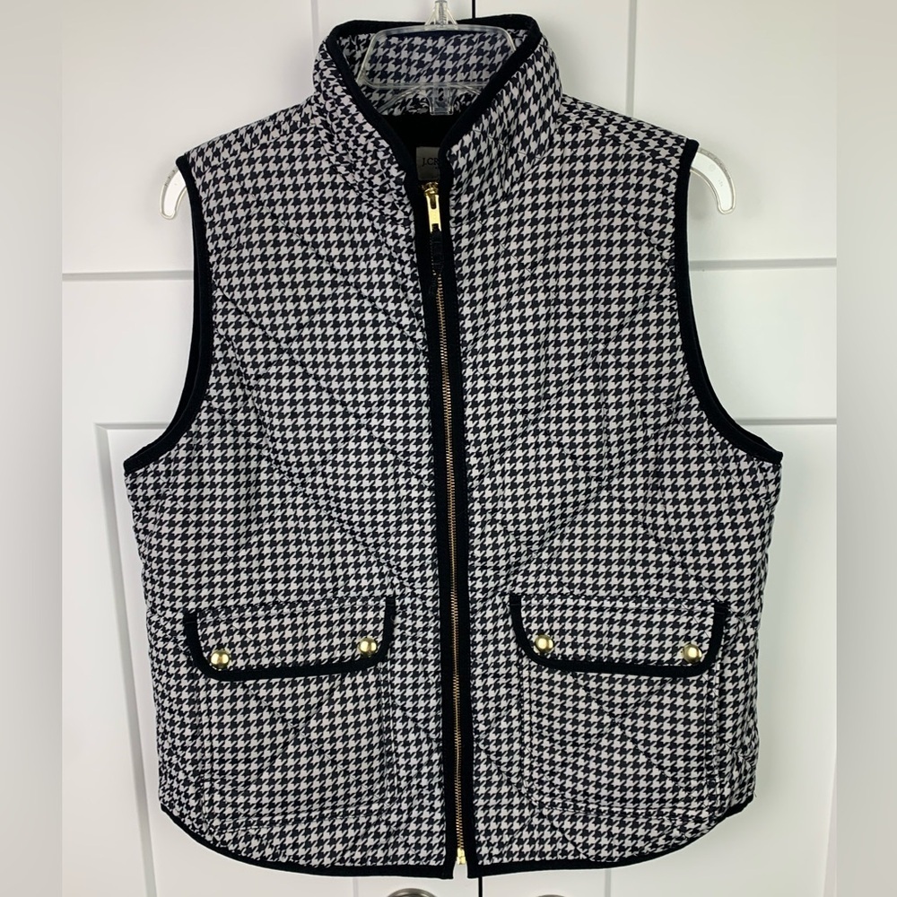 J Crew Factory LARGE Puffer Vest Black Houndstooth Preppy Old Money Academia